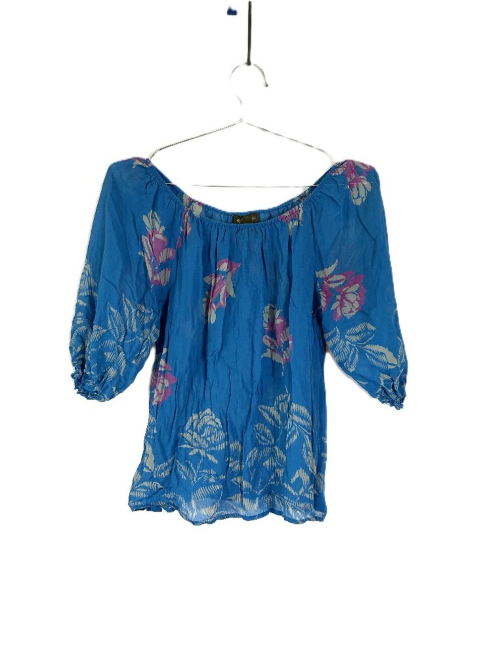 Fei Anthropologie Silk Blouse XS Blue Pink Floral